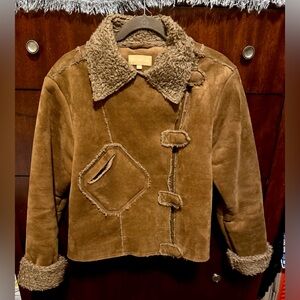Vintage Tan Suede & Shearling Jacket with Toggle Closures